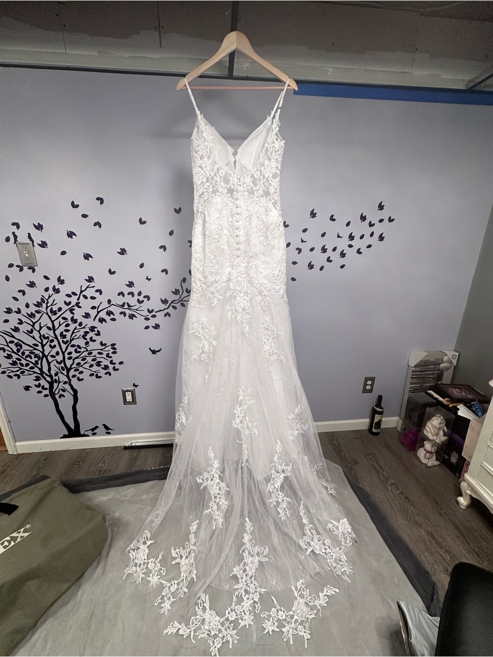 Lace Appliqué Mermaid Wedding Dress in White